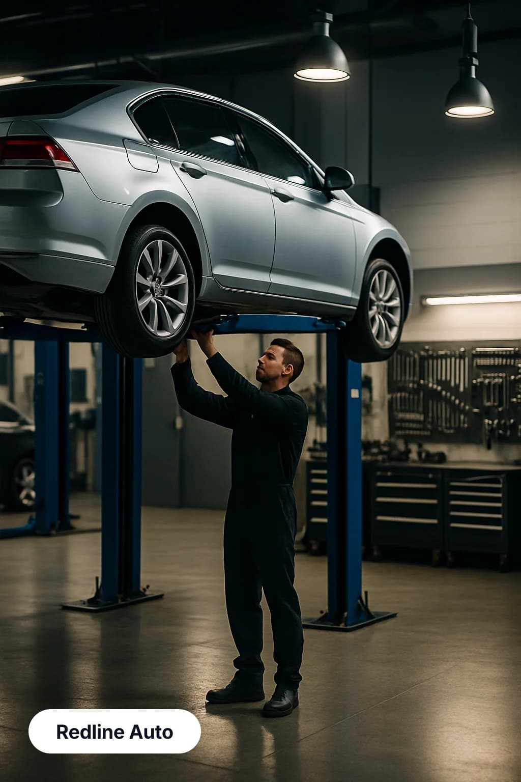 Photo post for Redline Auto, an independent garage, with the business name set in the corner